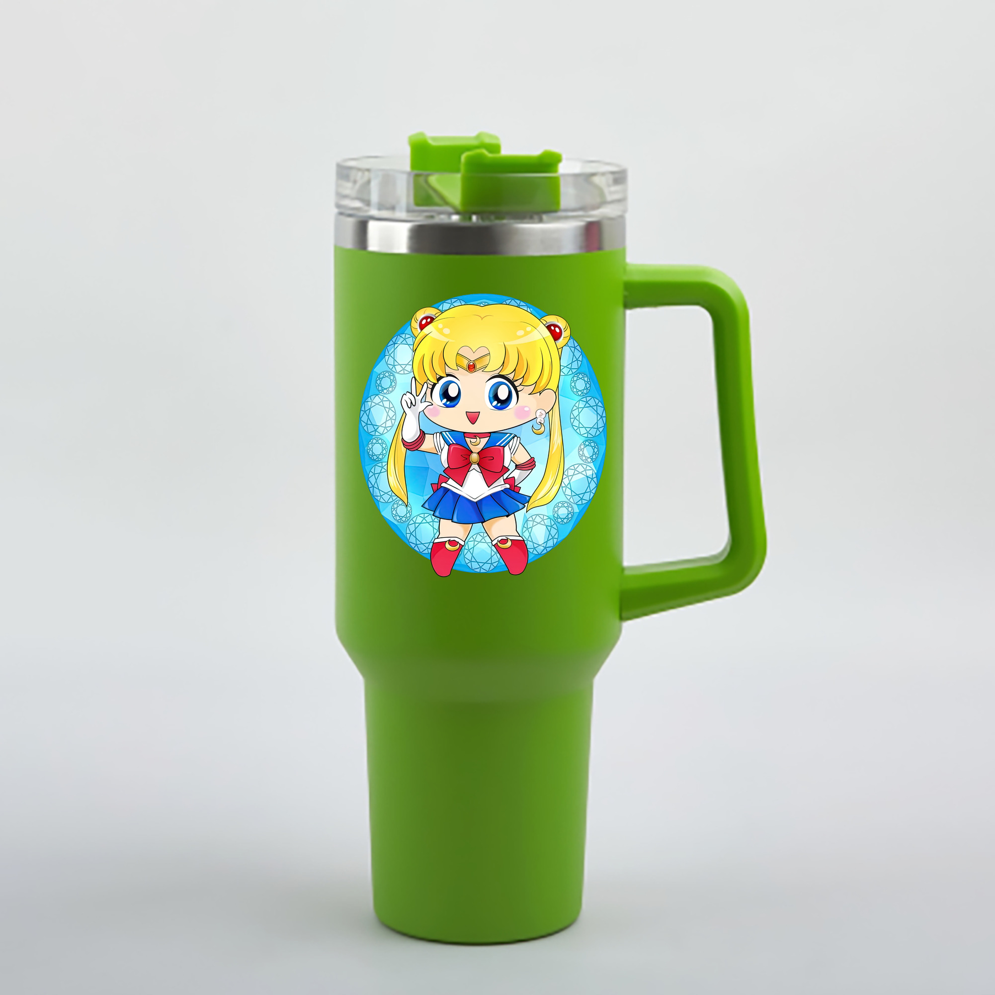 （画像用） 美少女戦士セーラームーン 月野 うさぎ つきの うさぎ Sailor Moon Tsukino Usagi 1200mL車用タンブラー - クリスタルステッカー（プラスチックストロー付き）